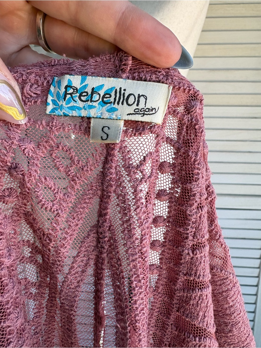 Rebellion Mauve Lace Openwork Cardigan - Picture 4 of 4